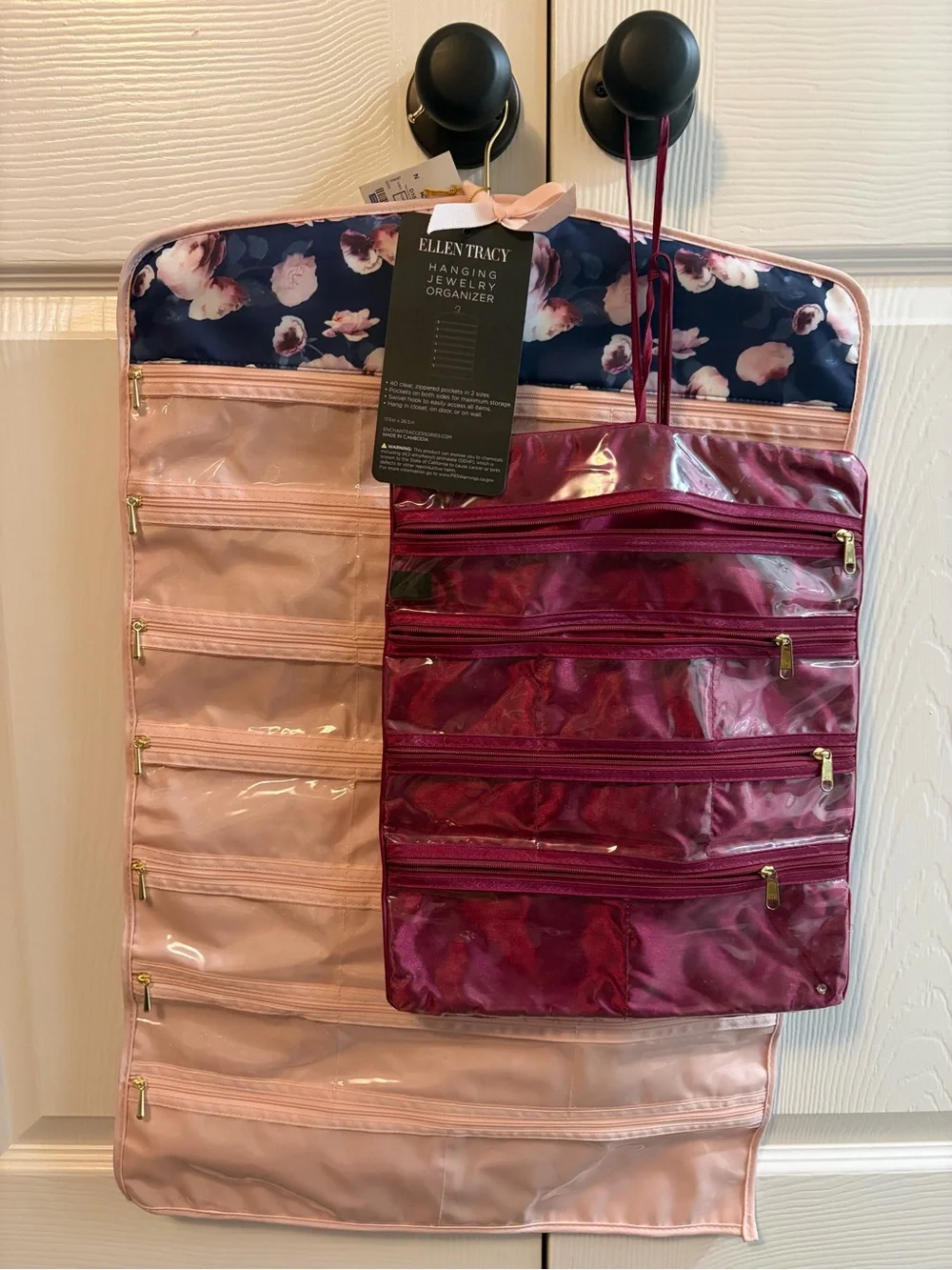 Ellen Tracy Pink & Burgundy Hanging Jewelry Organizers